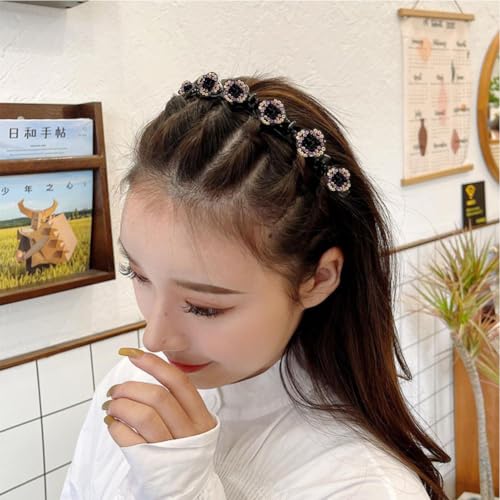 4-Pack Flower Crystal Hair Bands with Clips for Women
