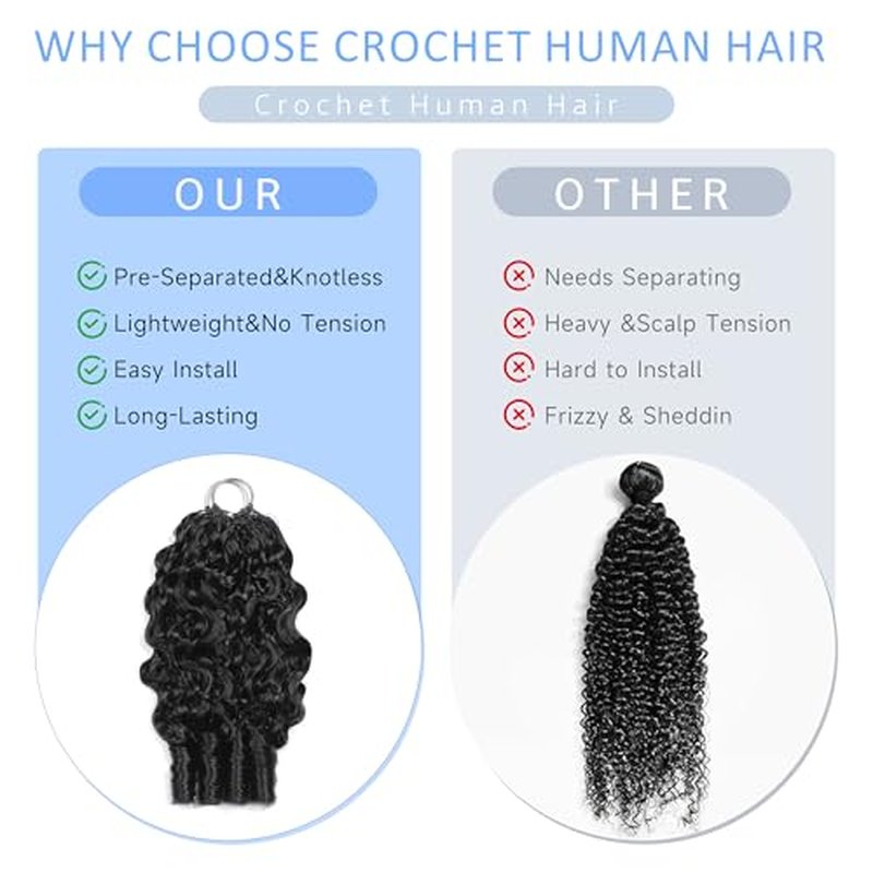 20 Inch Burmese Curly Crochet Hair - 100% Human Hair, Knotless