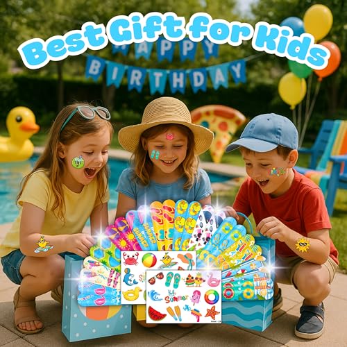 48PCS Pool Party Set - 24PCS Temporary Tattoos & 24PCS Slap Bracelets ? Fun Summer Birthday Supplies, Baby Shower Gifts, Classroom Rewards & Pool-Themed Decor for Kids (Boys & Girls)