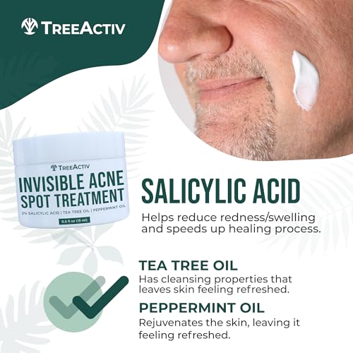 TreeActiv Invisible Salicylic Acid Spot Cream, Original Formula Lightweight Face & Body Cream for Acne-Prone Skin, Daily Use for Teens & Adults, Clear-Drying, Gentle Formula, 0.5 fl oz