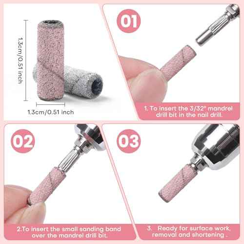 110pcs Small Sanding Bands Nail Drill Bits with 3.1mm Mandrel Nail Bit, 240 Fine Grit Nail File for Acrylic Nails Gel Manicures and Pedicures Salon (Zebra+Pink, 240 Grit)