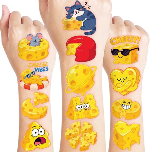 96 PCS Cheese Temporary Tattoos for Kids | Pre-Cut Party Favors