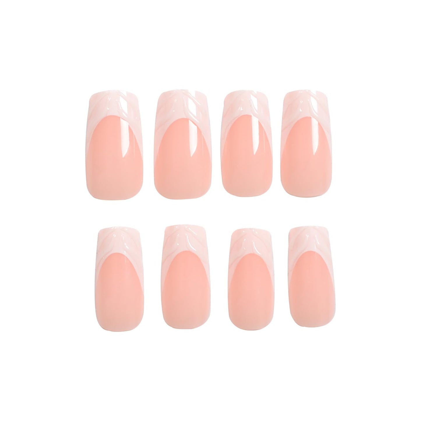 Long Coffin Press on Nails French Tip White RIICFDD Fake Nails 3D Water Ripple Designs Nude Pink Stick on Nails Acrylic Nails Full Cover Glue on Nails for Women and Girls Nail Decoration 24 Pcs