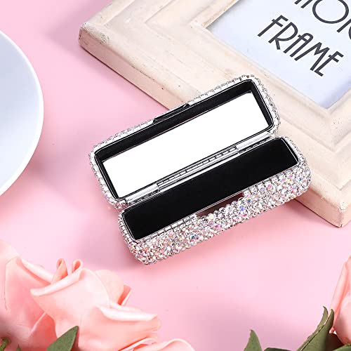 Crystal Rhinestone Lipstick Case Holder with Mirror