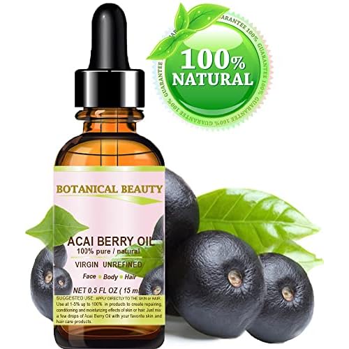 Botanical Beauty? ACAI BERRY OIL 100% Pure Natural Virgin Unrefined Cold Pressed Carrier Oil. 0.5 Fl Oz 15 ml for Face, Skin, Hair, Lip, Nails. Rich in Vitamin E