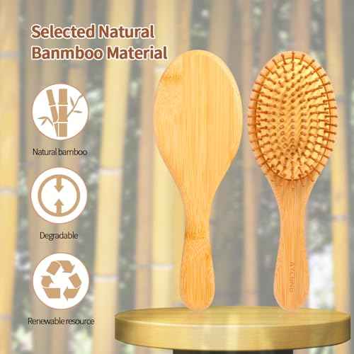 2 Piece Bamboo Hair Brush for Hair Growth, Wooden Paddle Detangler Hairbrush with Natural Bamboo Bristles, For All Hair Types - Women & Men, Scalp Massage, Smooths Tangles & Knots