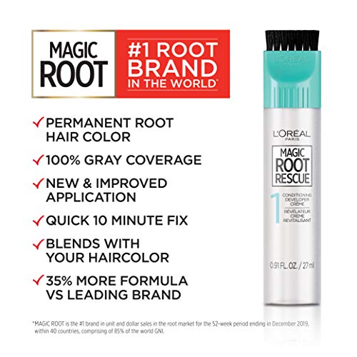 L'Oreal Paris Magic Root Rescue 10 Minute Root Hair Coloring Kit, Permanent Hair Color with Quick Precision Applicator, 100 percent Gray Coverage, 3 Soft Black, 2 count