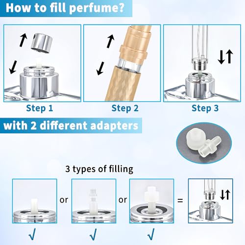 Qavhun 3-Pack 5ml Refillable Travel Perfume Atomizer Bottles - Black, Gray, Gold