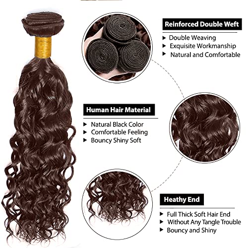 WuvuSnm Dark Brown Water Wave Human Hair Bundles - 28-32 inch