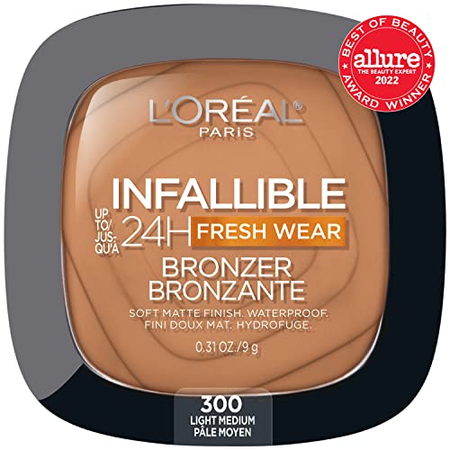 L'Oreal Paris Infallible Up to 24H Fresh Wear Soft Matte Longwear Bronzer. Waterproof, heatproof, Transfer, humidity and sweatproof, Light Medium, 0.31 oz