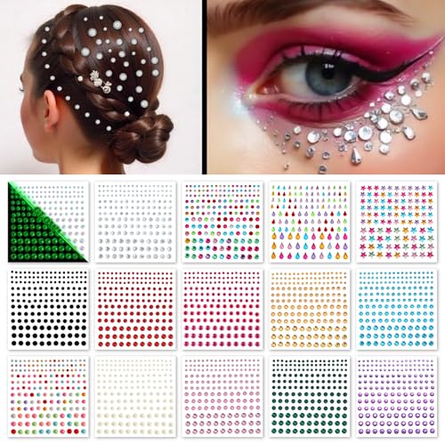 FACEGEM LONDON 15 Sheet Self-Adhesive Face Gems Rhinestones