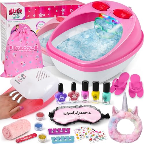Kids Foot Spa and Nail Kit Set - Spa Day Kit for Girls, Includes Foot Soak Tub and Nail Dryer, Perfect Gift for Ages 5-12