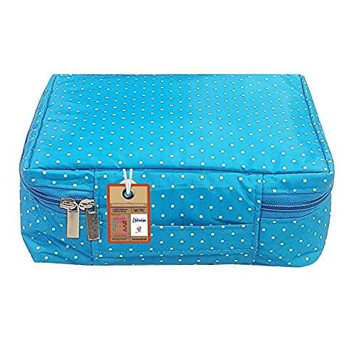 atorakushon Travel Makeup Train Case Cosmetic Organizer Portable Artist Storage Bag Zipper Pouch with Adjustable Divider for Women Girls Gifts Water-Resistant Daily Storage Organzier (Sky Blue)