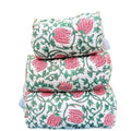Set of 3 Pieces Block Print Designer Toiletry Bag & Makeup Case - Boho Floral Quilted Pouch for Cosmetics, Skincare - Waterproof Lined Organizer for Diaper Bag, Purse, Travel, Gift, Pencils