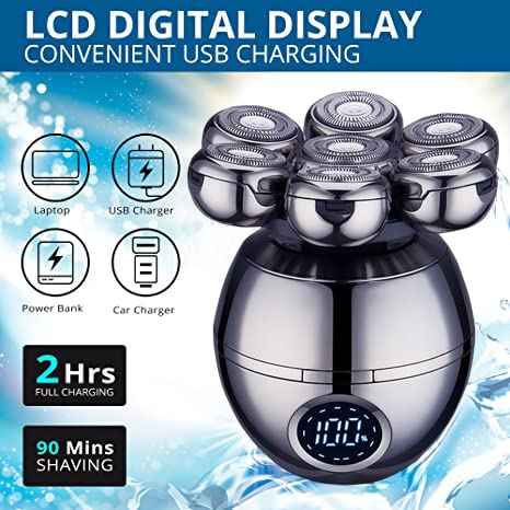 Upgrade 7 Heads Men’s 5-in-1 Electric Head Shaver for Bald Men,Multifunctional Electric Razor for Men，Cordless Rechargeable Travel Groomin Hair Trimmer Kits