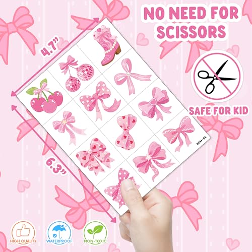 120 PCS Pink Bow Temporary Tattoos - Party Favors & Stickers