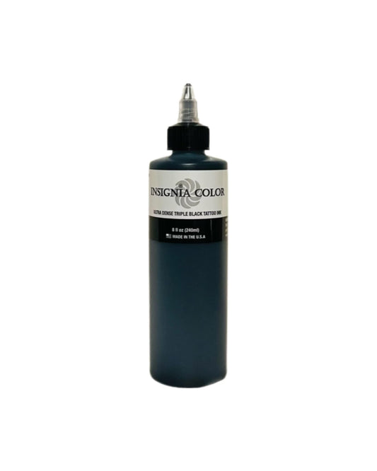 Insignia Color Ultra Dense Triple Black Tattoo Ink, Highly Pigmented Ink, USA Made, Organic, Concentrated Ink for Professional Artists, Best Plastic Practice Skin or Fake Skin Tattoo Ink (8OZ Black)