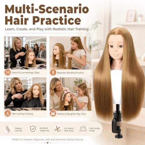 Headdoll 26"-28" Mannequin Head Styling for Hair and Free Table Stand
