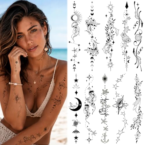 Ocean Temporary Tattoos for Women - 45 Designs, Waterproof