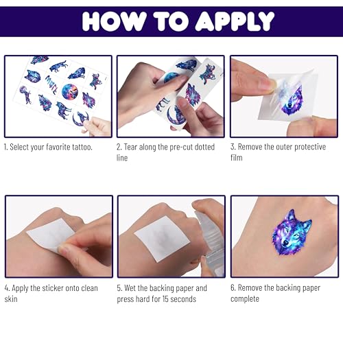 96 PCS Galaxy Wolf Temporary Tattoos for Kids