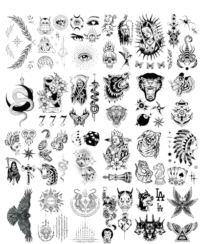 48 Sheets American Traditional Temporary Tattoos - Blackwork Designs