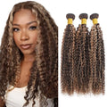 Fridnae Ombre Brown Curly Wave Human Hair Bundles - 12-16 Inch