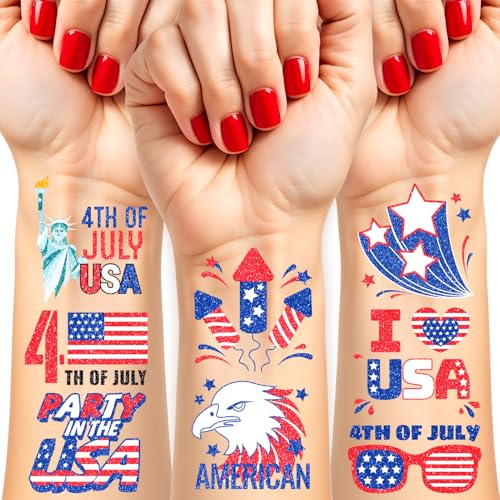 Partywind 60 Pcs 4th of July Glitter Tattoos - Patriotic Party Favors
