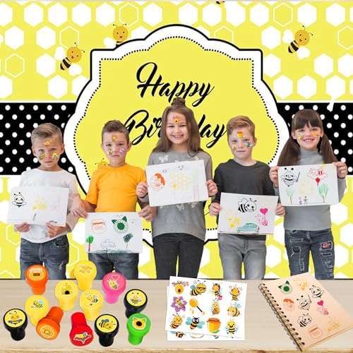 36PCS Bee Party Favors - 24PCS Temporary Tattoos & 12PCS Stamps - Ideal Honey Bee Themed Birthday Card Decorations Supplies Goodie Bag Cute Rewards for Boys Girls Classroom Gifts Baby Shower Prizes