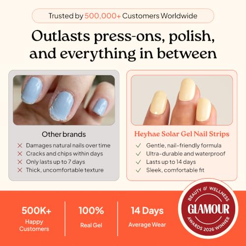 Heyhae Semi Cured Gel Nail Strips - Yellow, No LED Needed