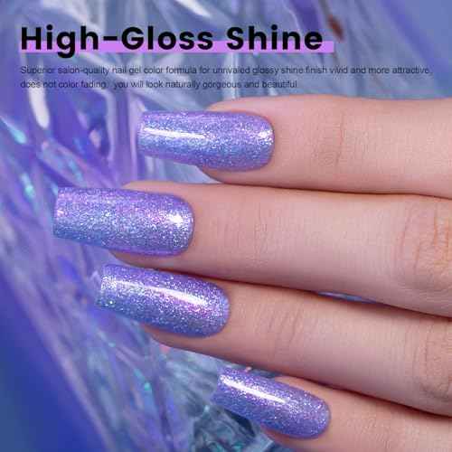 RARJSM 15ML Mermaid Glitter Gel Nail Polish Blue Purple Shell Gel Polish Pink Purple Shimmer Nail Gel Polish Soak off UV Blue Changing Glitter Sequins Gel Polish for Nail Art DIY Salon at Home