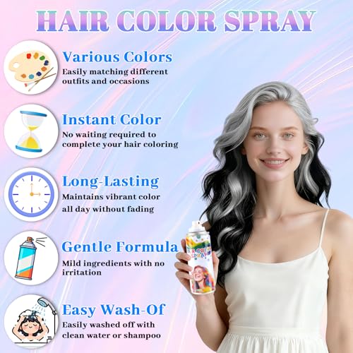 Temporary Hair Color Spray - Washable, Fast-Drying, Safe