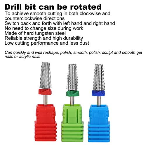 3pcs Pack Nail Drill Bit, Tungsten Steel Nail for Gel Remover,Nail Cuticle Clean Manicure Pedicure Safety Tools Home Salon Use, 2.35mm 0.09in Shank Diameter