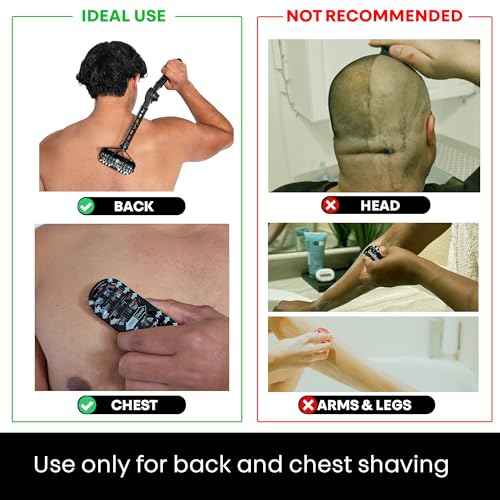 OmniShaver Ergonomic Maintenance Back Shaving Kit - Extendable Handle with Dual Shave Heads for Easy Reach - Includes Lotion Spreader - Self-Cleaning & Self-Stropping - Maintenance Back Shaver for Men