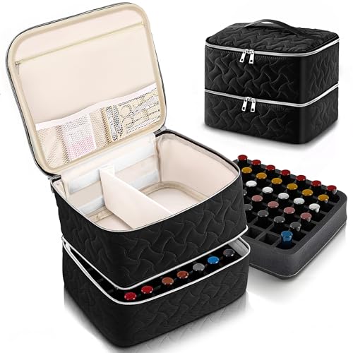 DreamGenius Nail Polish Organizer Bag - Holds 42 Bottles, Black
