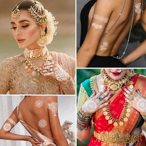 Henna Tattoo Stickers - 10 Sheet White Flower & Lace Designs