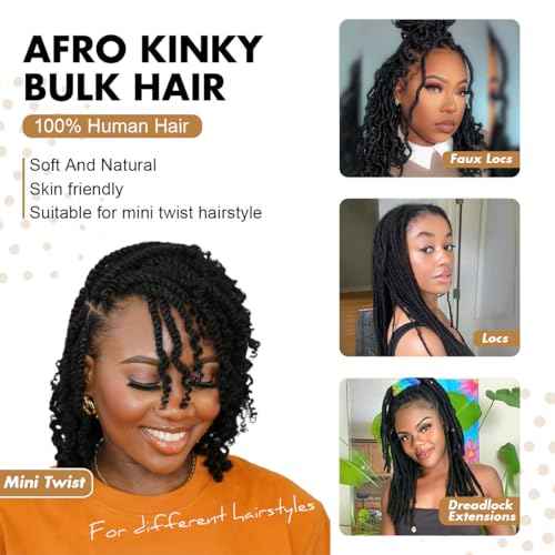 Afro Kinkys Bulk Human Hair, 4c Curly Hair for Permanent Sister Locs/Mini Twists/Braids/Repair Can Dye and Bleach(18 inch),Medium Brown