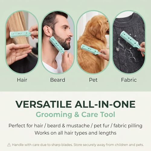 Portable Green Hair Trimmer Comb - Dual-Sided Razor for Frizz & Grooming