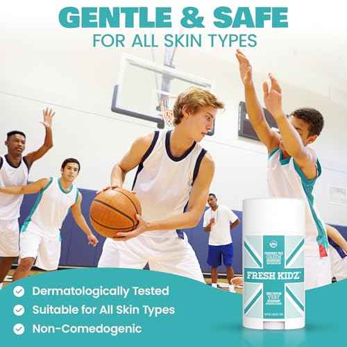 Fresh Kidz Deodorant Stick for Kids and Teens - Baking Soda and Aluminum-free 24 Hour Protection for Sensitive Skin - Unscented "Green", 2.65 oz / 75 g