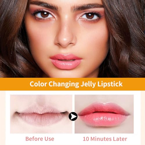 Color Changing Flower Lipstick - Hydrating Jelly Lip Balm with Flower Inside, Long Lasting Moisturizing Gloss, Nourishing Lip Care (Pink Tube-Pink)