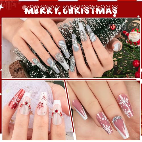 Noverlife 96PCS Christmas Short Squoval Press on Nails w/Nail Glue Tabs, Christmas Square Oval Fake Nails Acrylic Fingernails Xmas False Nail Tips, Festive Holiday Nail Art Manicure Decor for Women