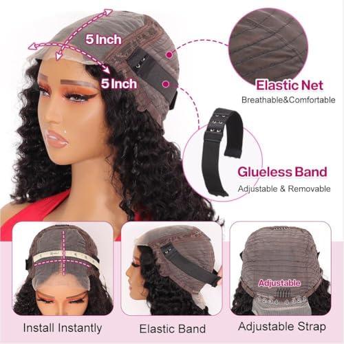 Ailwelia 12 Inch Curly Bob Wig - 5x5 HD Lace Closure, 200% Density