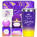Purple Spa Gift Basket Set for Women with Candle & Bath Bomb