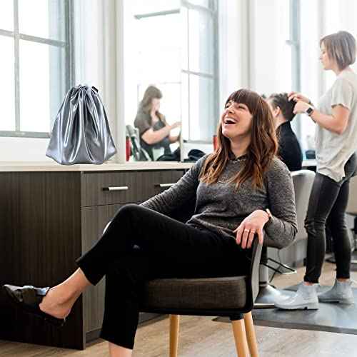 GONGKANGYUAN 12 Pcs Satin Wig Bags with Drawstring Satin Bag for Packaging Hair Extensions Wigs Soft Silk Pouches Hair Tools Storage Bags for Home and Salon (Grey)