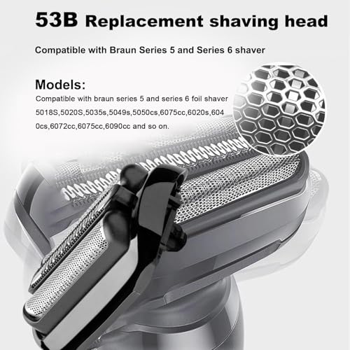 53B Series 5 Replacement Shaver Head Compatible with Braun S5 Replacement Head,53B Blades for Braun Series 5/Series 6 Electric Razor for S6 Replacement Foil and Cutter for 6020s,5020s,5018s