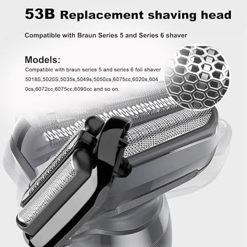 53B Series 5 Replacement Shaver Head Compatible with Braun S5 Replacement Head,53B Blades for Braun Series 5/Series 6 Electric Razor for S6 Replacement Foil and Cutter for 6020s,5020s,5018s