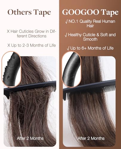 GOO GOO Invisi Edge Tape in Hair Extensions, Virgin Remy Human Hair, 6pcs 10" Jet Black