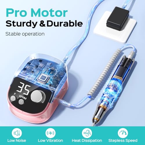 Professional Electric Nail Drill with LED Display - 35000 RPM for Acrylic & Gel Nails