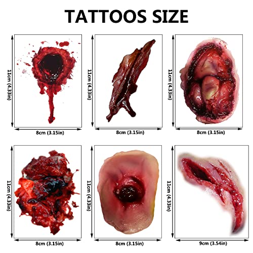 Halloween Temporary Tattoo - Realistic Wound & Scar Stickers (6 Sheets)