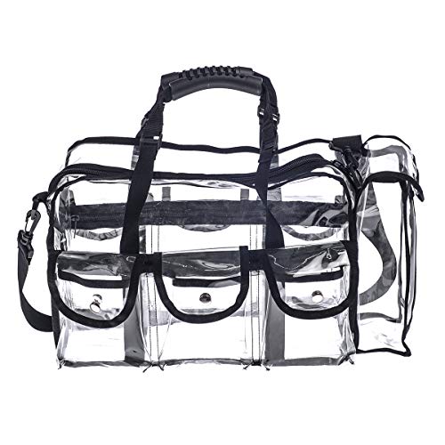 Professional Clear PVC Makeup Kits Organizer Make up Set Bag MUA Carry All Artist Transparent Vinyl Travel Cosmetic Bag with 6 External Pockets & Tissue Holder