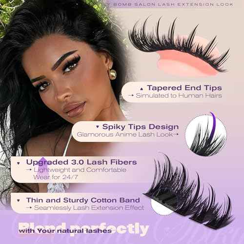 Manga Lash Clusters with Spikes Eyelash Clusters with Bottom Lashes 12-18MM Long Fairy Cluster Eyelash Extensions 264Pcs 150D Wispy Individual Lashes Extension DIY at Home by JIMIRE